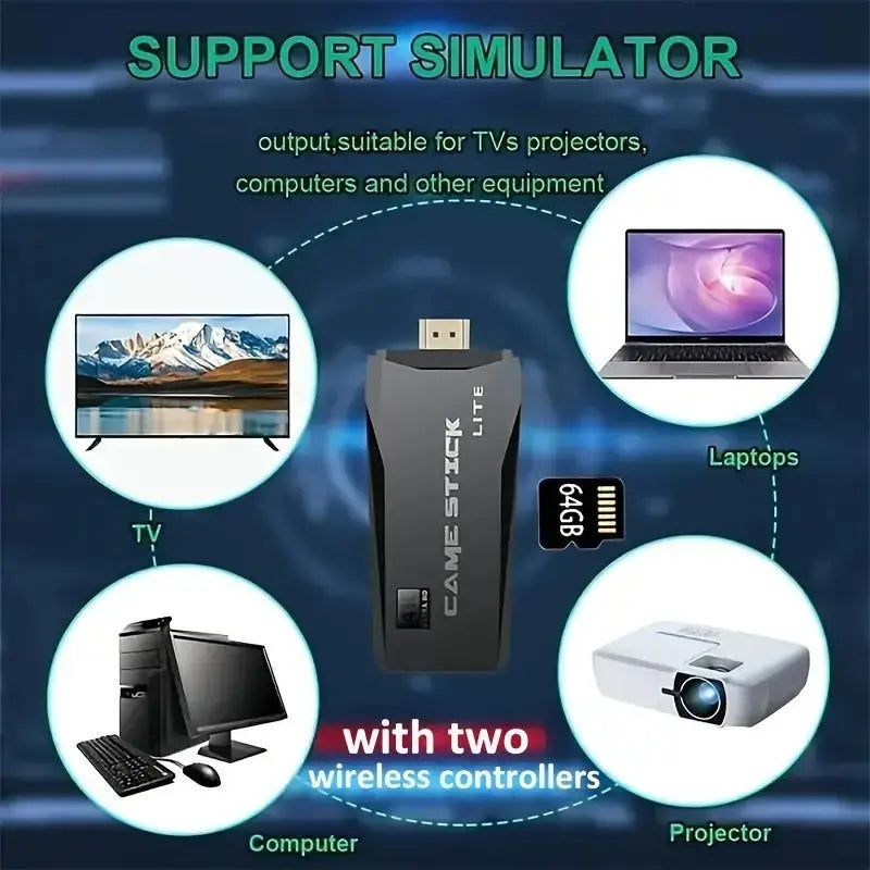 M8 Portable Mini Gamepad, Plug & Play, With 2 Wireless Controllers And A 64G Micro SD Card, HDTV Game Console Byzantium Phanes