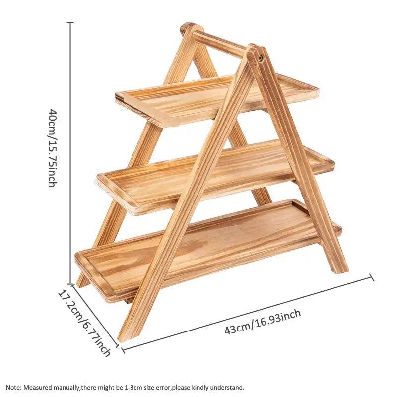 Wooden Three-Layer Serving Trays, Cupcake Stand, Fruit Cake Stand, Dessert Serving Tray, Detachable Rectangle Platter, 3 Tiered