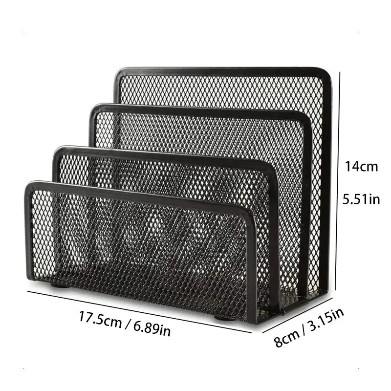 Black Metal Iron Mesh Desk Organizer - Letter Tray Holder for Paper Magazine Book Office Grid Tray Shoporiz