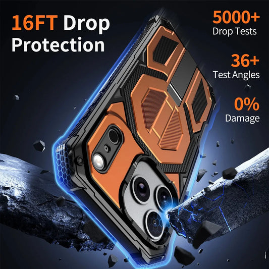 Case For iPhone 17 Air 16e 16 15 14 13 12 17 Pro Max Plus Coque For Magsafe Wireless Charging Magnetic Metal Stand Armor Cover