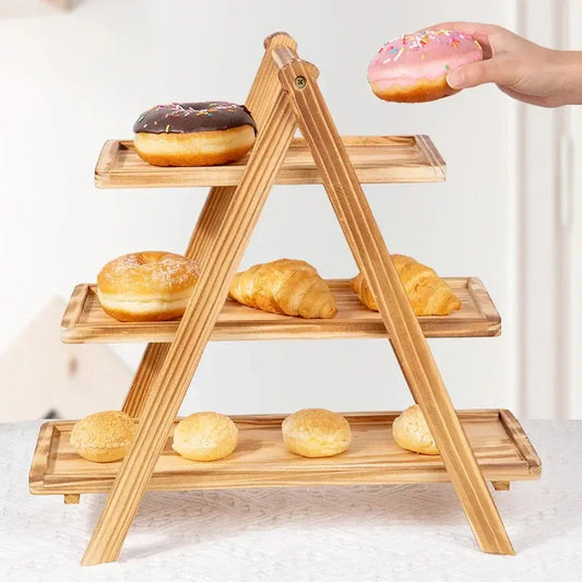 Wooden Three-Layer Serving Trays, Cupcake Stand, Fruit Cake Stand, Dessert Serving Tray, Detachable Rectangle Platter, 3 Tiered