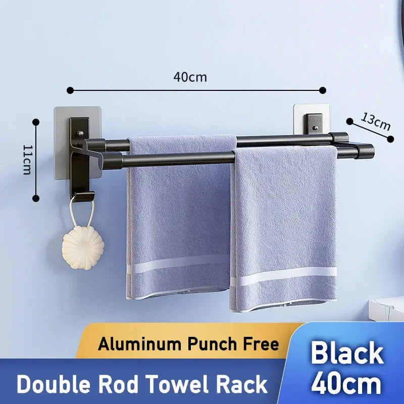 Non-drilling Towel Rack Double Layer Self Adhesive Bathroom Shower Bath Room Toilet Towel Holder Two Bars Hand Towel Holder Rail