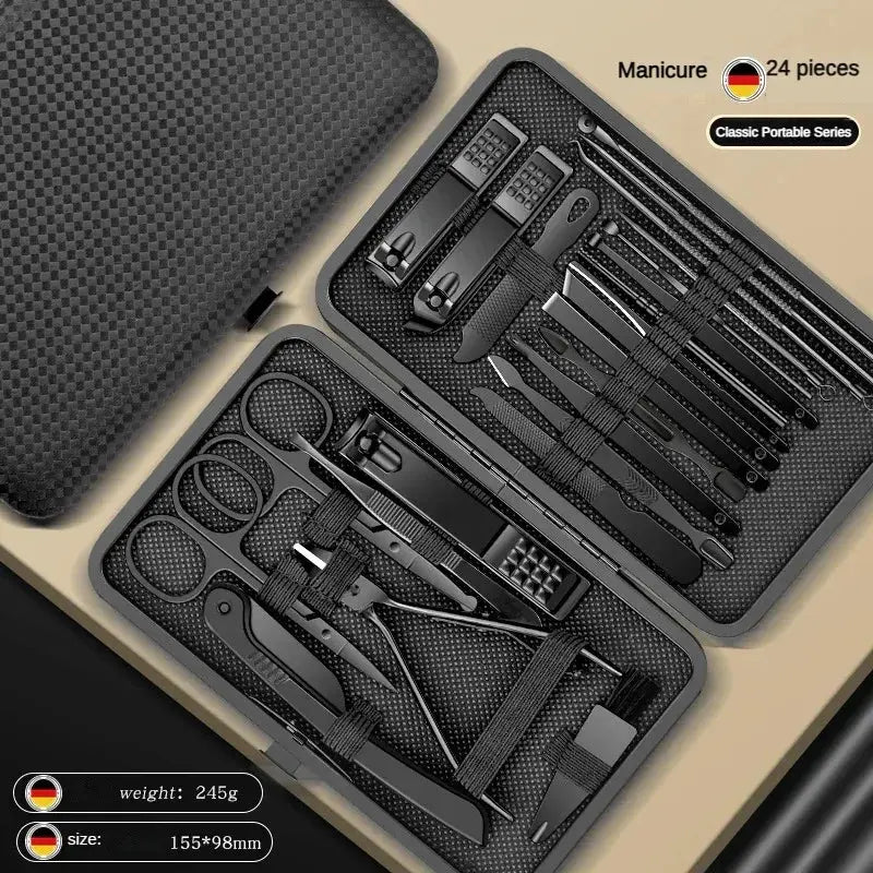 8/12/15/24pcs black Nail clipper set Pedicure knife Stainless steel Nail beauty tool Nail Care Trimmer Portable travel box