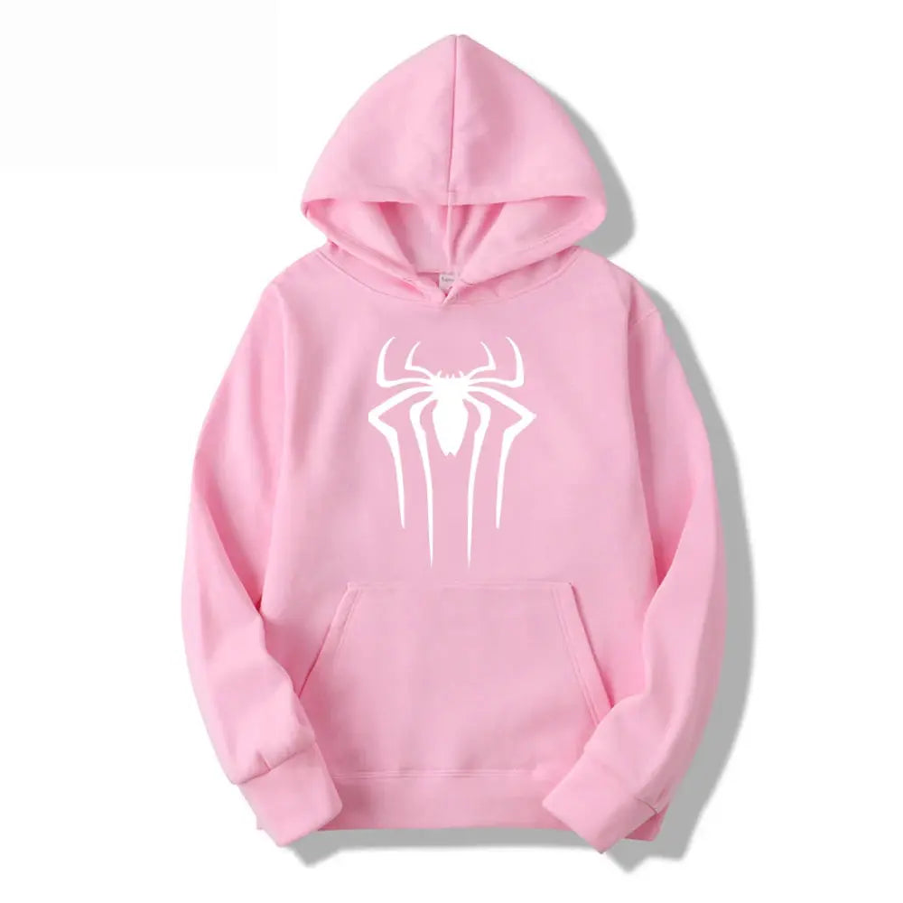 Men's Casual Hoodie Sweatshirt Solid Color Printed Spider Design Fashion Top for Men And Women Autumn Winter Thick Knit Hooded