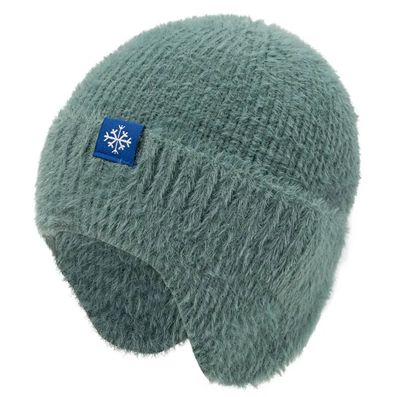 Women's Winter Earflap Beanie Hat Candy Colors Faux Fur Knitted Kpop Style Soft Streetwear Cap Casual Solid Color Skullies