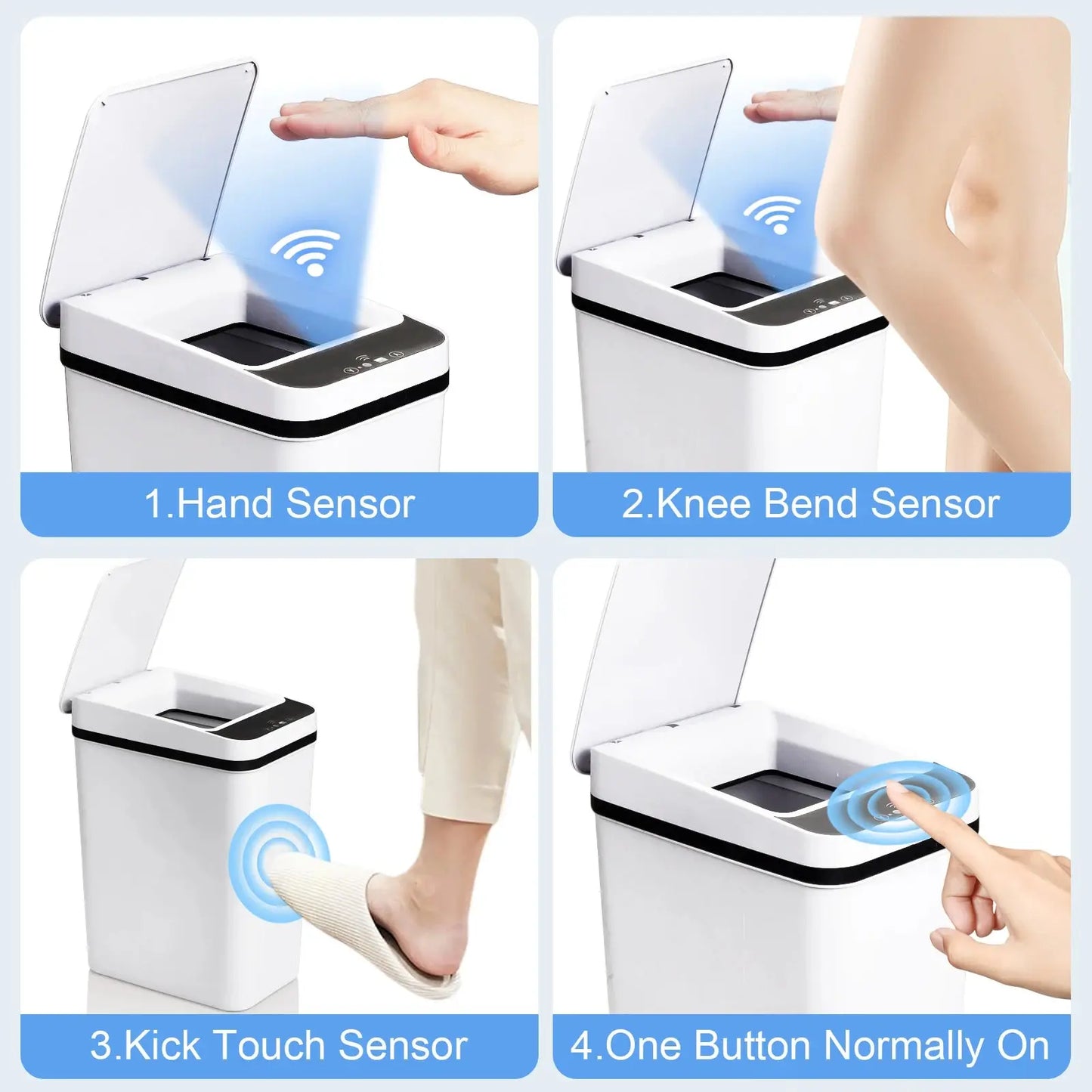 2 Pack 12L Bathroom Automatic Trash Cans Touchless Motion Sensor Slim with Lid for Bathroom Bedroom Living Room Office White