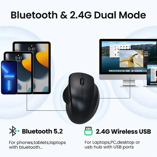 Dual-Mode Bluetooth 5.2 Mouse 2.4G Wireless Mouse 6 Keys Rechargeable Gaming Mouse 1600DPI Optical Mouse For PC Laptop Tablet