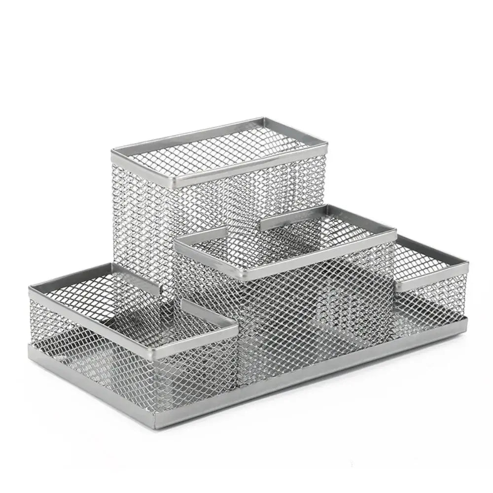 New 3/4 Grids Table Organizer Office Desk Top Storage Box Black Mesh Pen Holder File Storage Rack Metal Pen Holder
