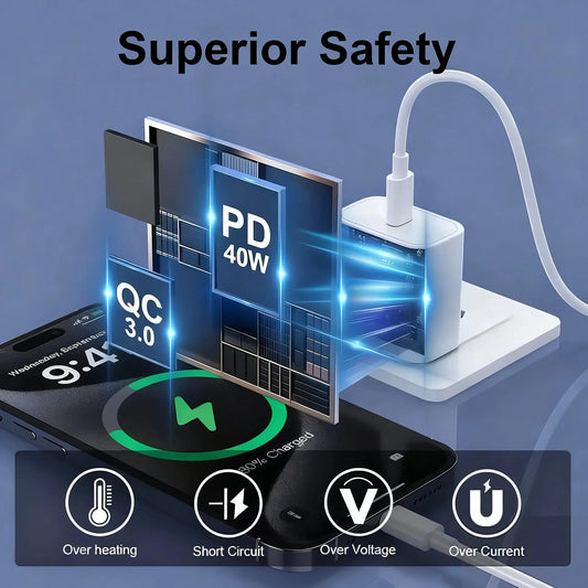 PD 40W Charger USB C Fast Charging Cable For iPhone 17 16 15 Pro Max Air Mini Type C Data line Quick Phone Charger Power Adapter