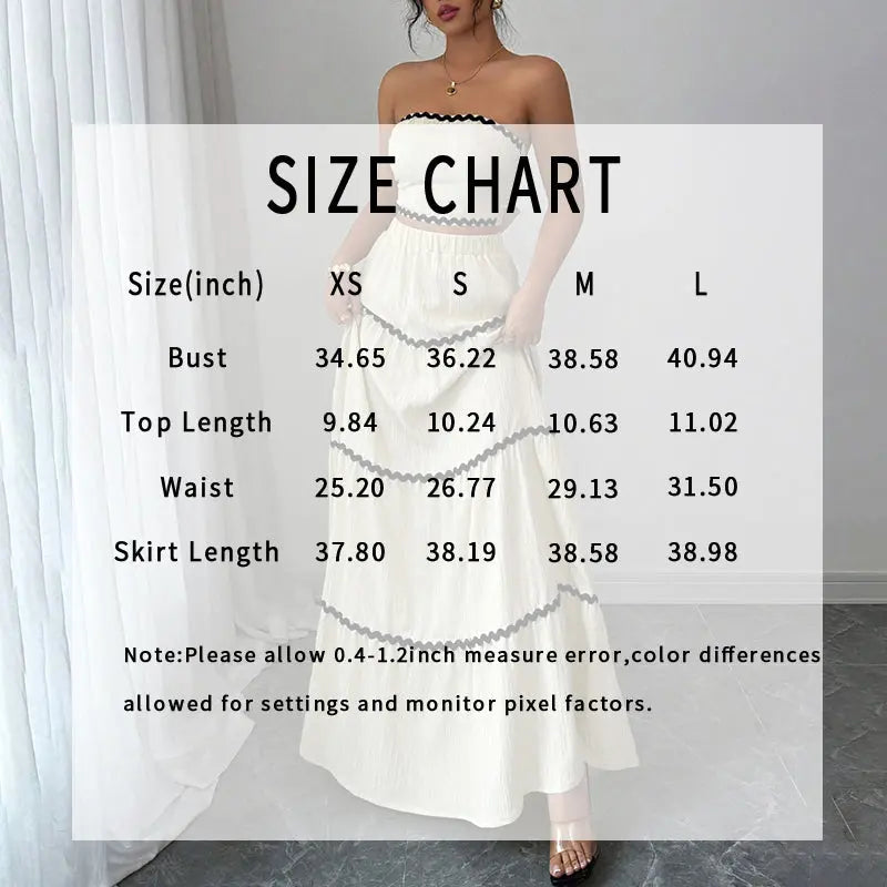 Women's Summer 2-Piece Set, Strapless Tube Top & Flared Ruffle Skirt Shoporiz