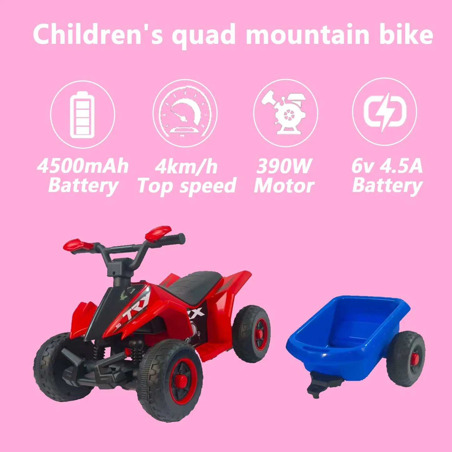 6V Battery Powered Kids Electric Vehicle, Kids Ride On ATV, 4 Wheeler Quad W Headlights, MP3, USB, Volume Control, Large Seat, Electric Ride On Toys Best Gifts For Age 3-6 Years Old