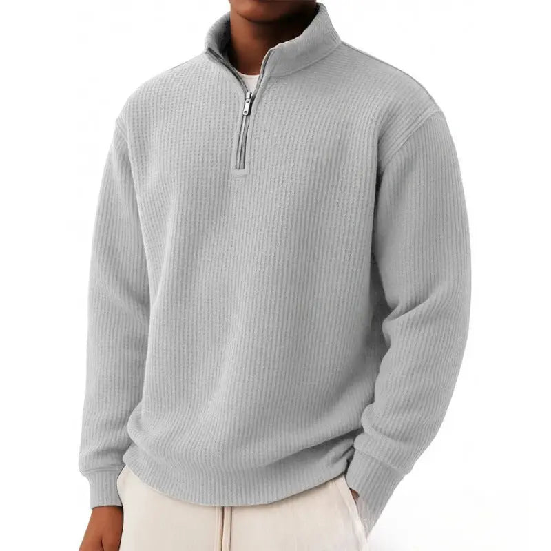 Mens Loose-fitting Casual Long-sleeve Pullover With A Zipper Shoporiz