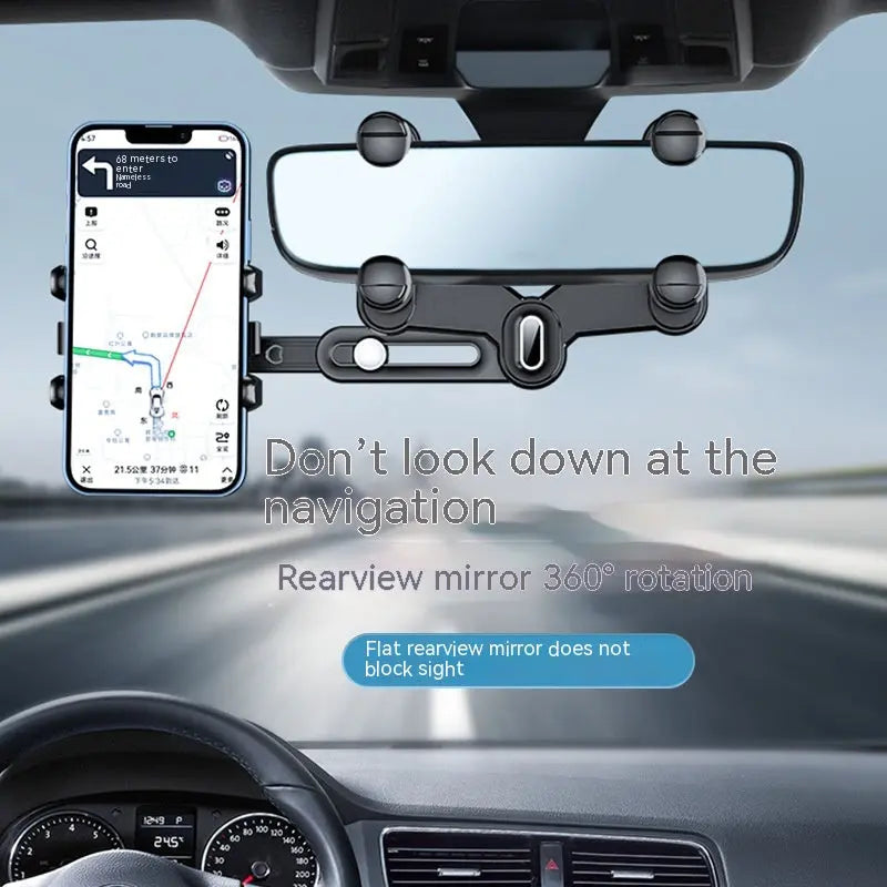 Automobile Rear View Mirror Bracket Retractable Mobile Phone Holder