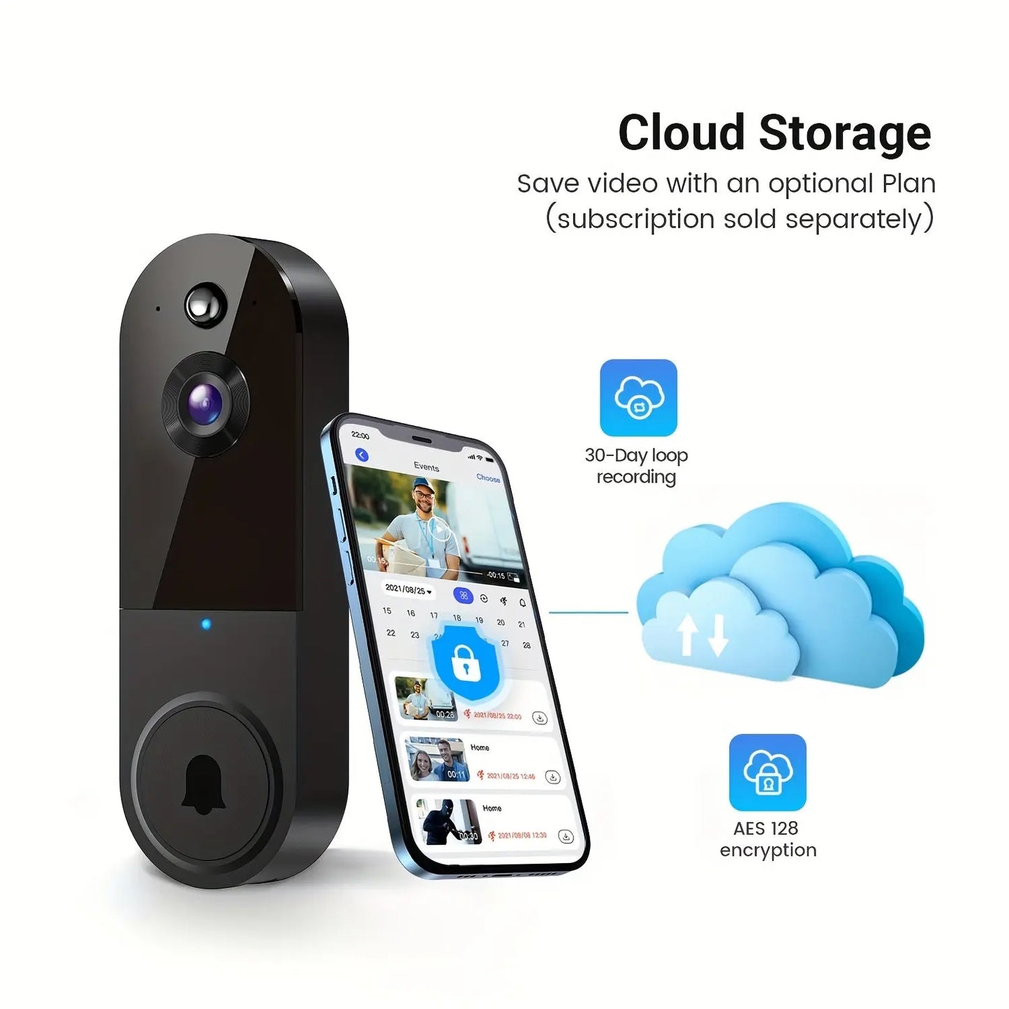 1440P Wireless Smart Doorbell, WiFi Camera, Night Vision Function, Artificial Intelligence Snapshot, Rechargeable Battery, Photo And Video Taking, Two-way Intercom, Local Storage