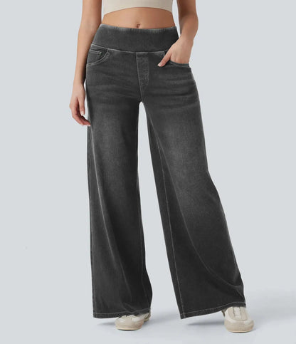High-waisted Loose-fit Stretchy Wide-leg Jeans For Women Shoporiz