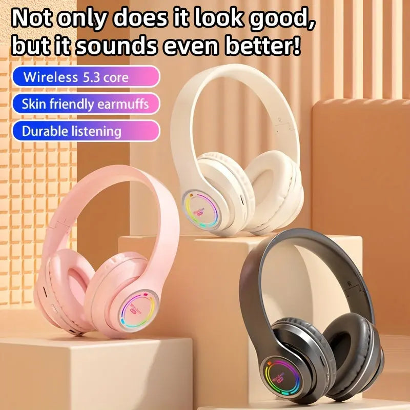 Glowing Wireless Headphones with Multi-Color LED Lights Comfortable And Foldable Design Suitable for Tablets Pcs Tvs And Phones