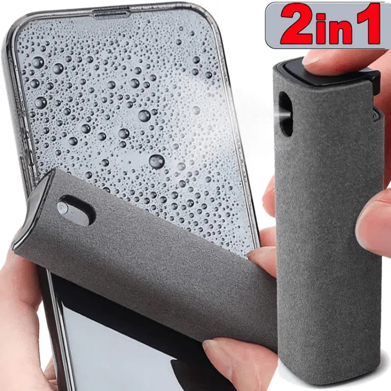 2-in-1 Microfiber Screen Cleaner and Cloth Set - Portable Spray and Wipe Kit for Phones, Tablets, and Computers - No Electronic Components, Battery-Free Cleaning Tool