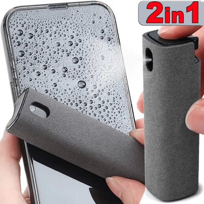 2-in-1 Microfiber Screen Cleaner and Cloth Set - Portable Spray and Wipe Kit for Phones, Tablets, and Computers - No Electronic Components, Battery-Free Cleaning Tool