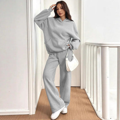 Womens Casual Warm Hooded Top And Pants Set Shoporiz