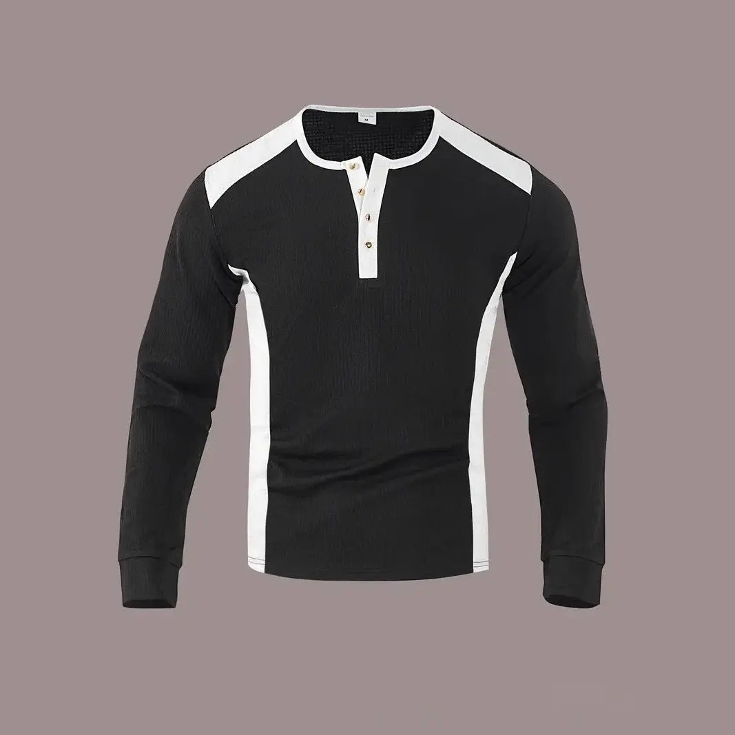 Mens Long-sleeve Sweatshirt With Patchwork Jacquard Design Loose Fit Shoporiz