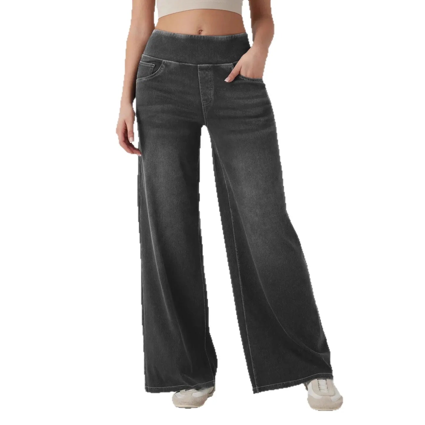 High-waisted Loose-fit Stretchy Wide-leg Jeans For Women Shoporiz