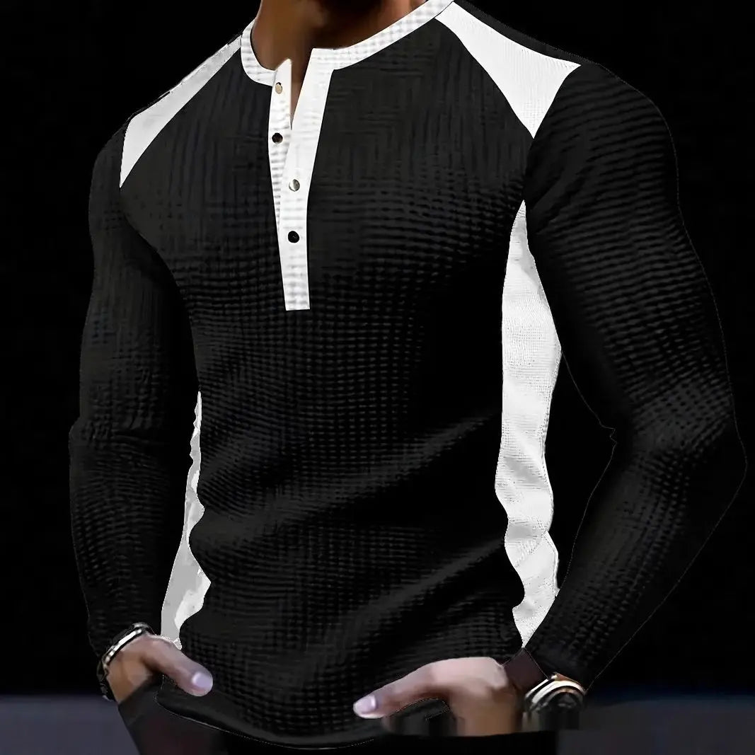 Mens Long-sleeve Sweatshirt With Patchwork Jacquard Design Loose Fit Shoporiz