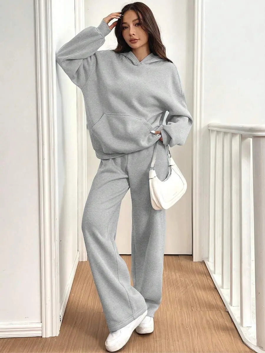 Womens Casual Warm Hooded Top And Pants Set Shoporiz