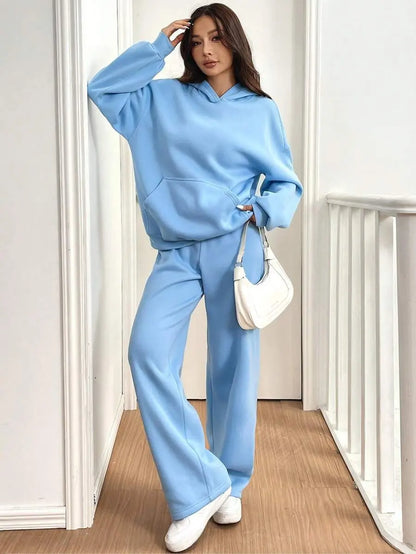 Womens Casual Warm Hooded Top And Pants Set Shoporiz