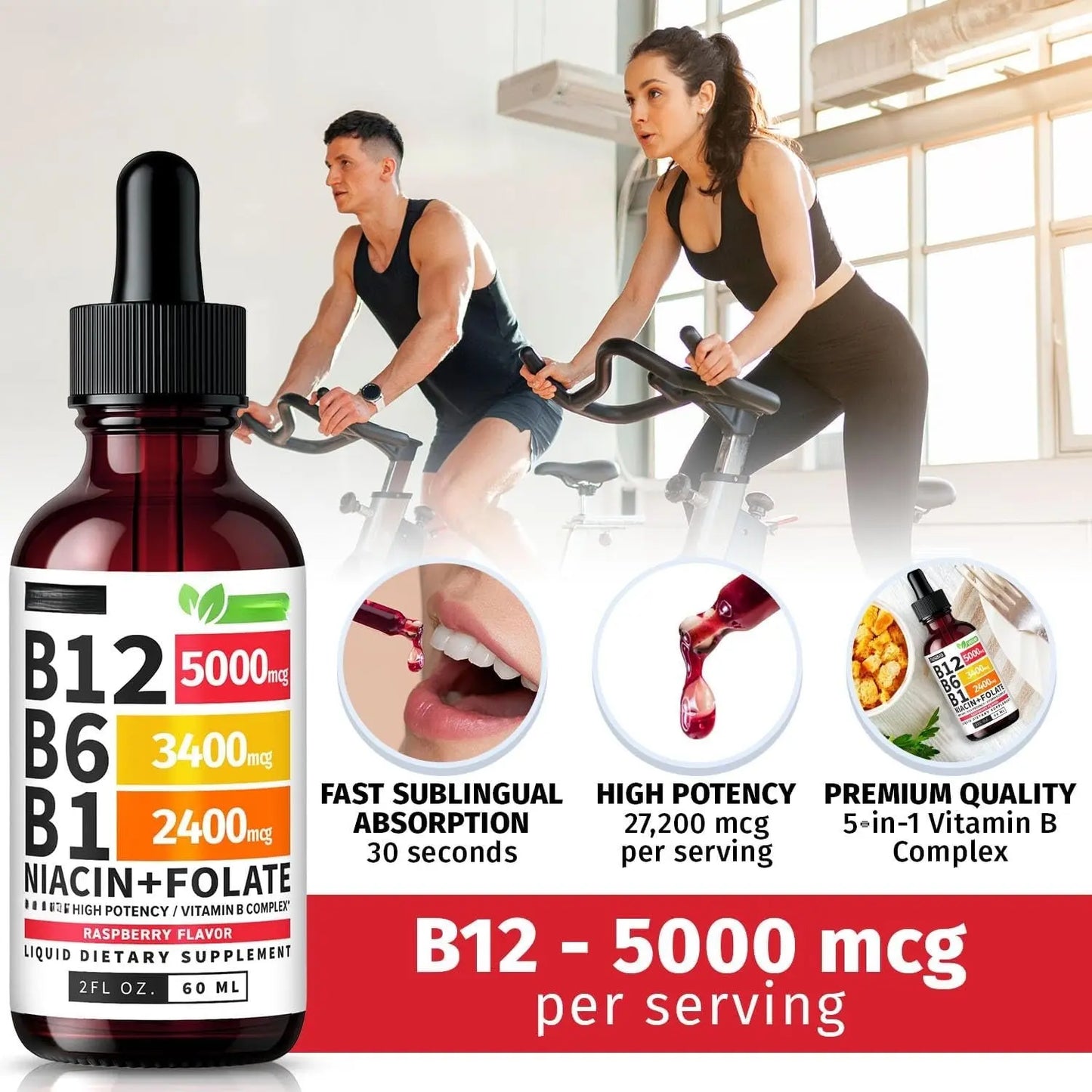 Vitamin B12 and B6 Liquid Drops B12 Sublingual Vitamin B Complex B 12 Vitamin 5000mcg B12 Methylcobalamin for Brain and Heart Support with 27 200 mcg Raspberry 80 Servings Brain Health Heart Health Support Easy Absorption Shoporiz