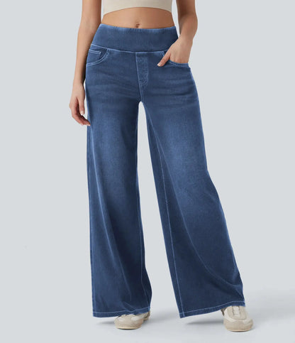 High-waisted Loose-fit Stretchy Wide-leg Jeans For Women Shoporiz