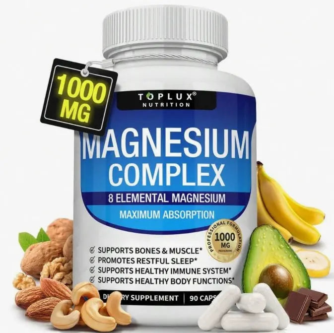 3 Bottles of Nutrition Magnesium Complex 1000mg 90 Capsules for Bone Muscle Sleep Immune Support with Malate Taurate Chelated for Easy Absorption