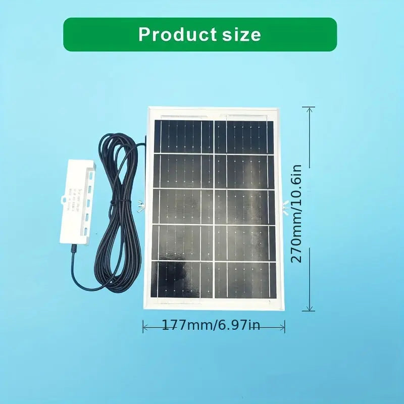 Portable 4-Port Solar Panel Charger with USB Ports, 600-800mAh Output, 5m Cable, Universal Compatibility for Smartphones and Tablets