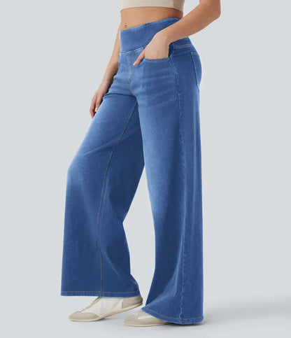 High-waisted Loose-fit Stretchy Wide-leg Jeans For Women Shoporiz