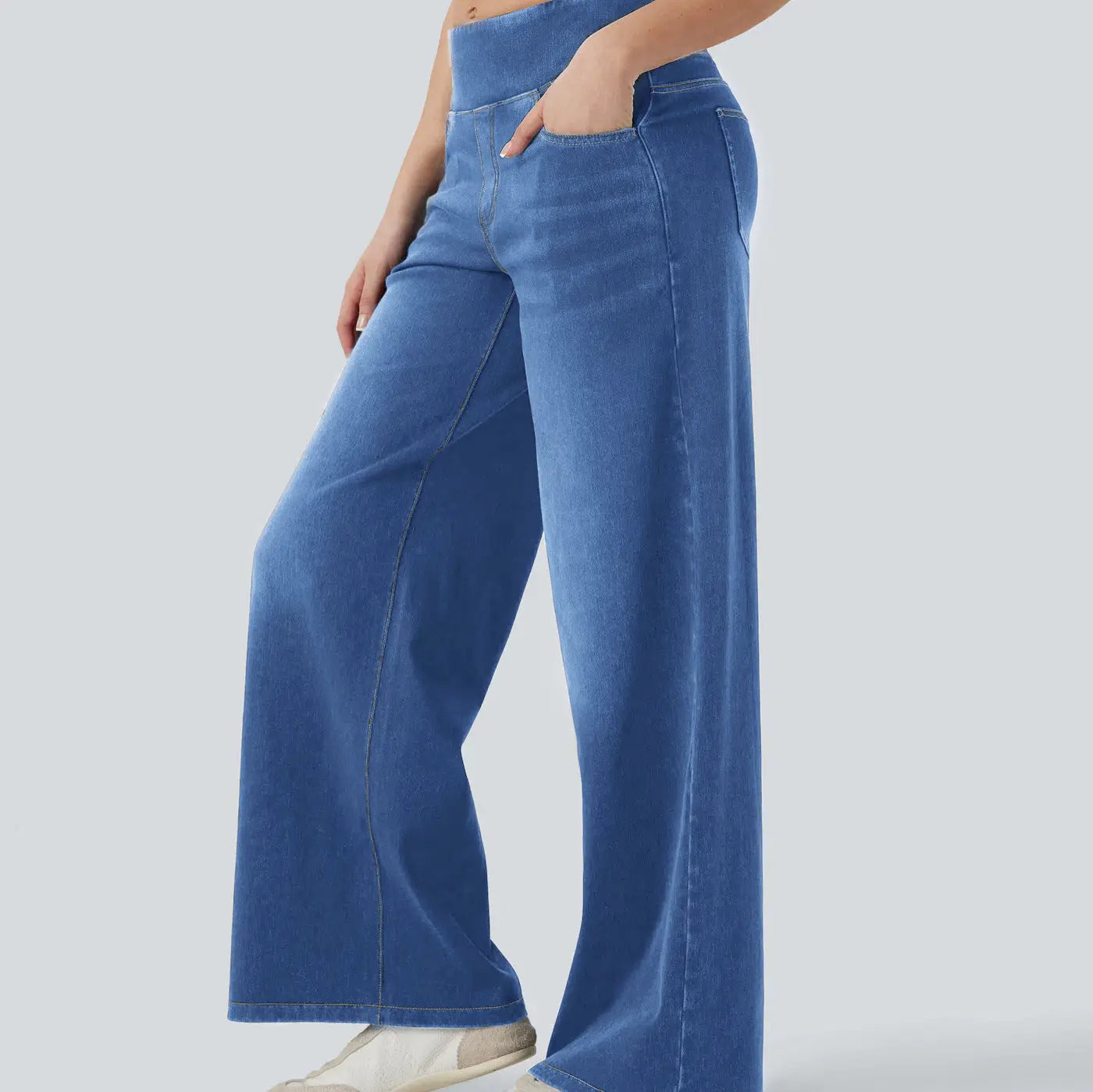 High-waisted Loose-fit Stretchy Wide-leg Jeans For Women Shoporiz