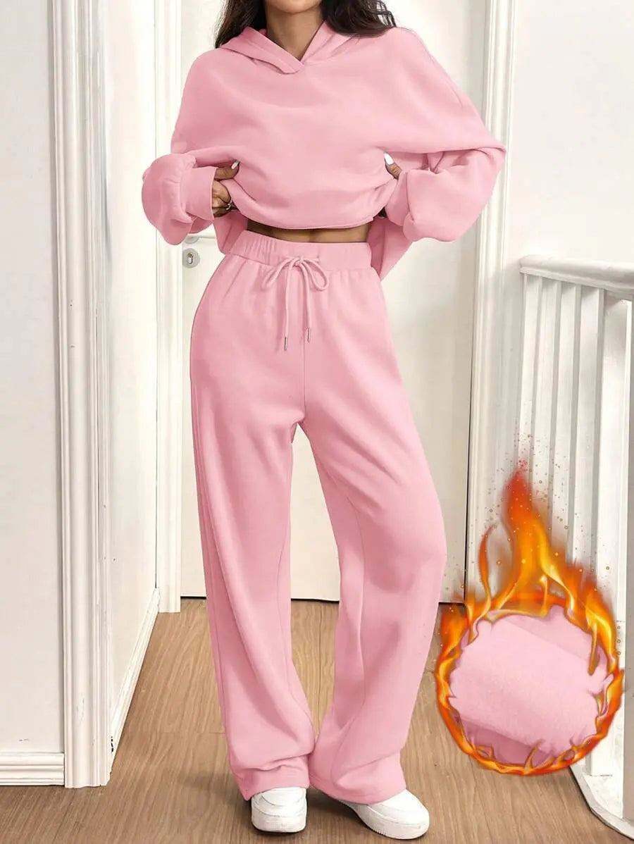 Womens Casual Warm Hooded Top And Pants Set Shoporiz