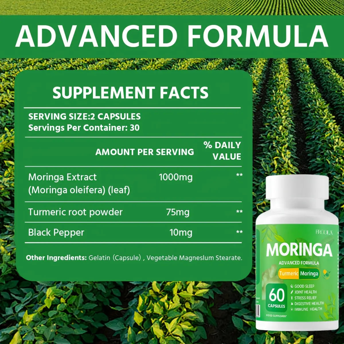 1pc Premium Moringa Leaf Powder - Pure Single Origin Capsules For Nutrition And Wellness - Rich In Antioxidants And Vitamins For Healthy Living
