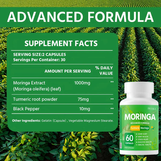 1pc Premium Moringa Leaf Powder - Pure Single Origin Capsules For Nutrition And Wellness - Rich In Antioxidants And Vitamins For Healthy Living
