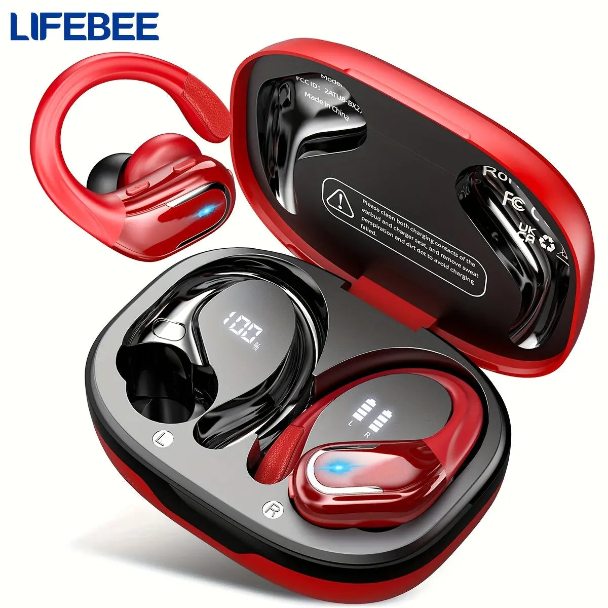 LIFEBEE New Wireless Earbuds for Running Sports, Wireless Earphones with Earhooks Pure Bass Sound, Over Ear Headphones with Dual-LED Display, Noise Cancelling Headset Earphones Built-in Microphone