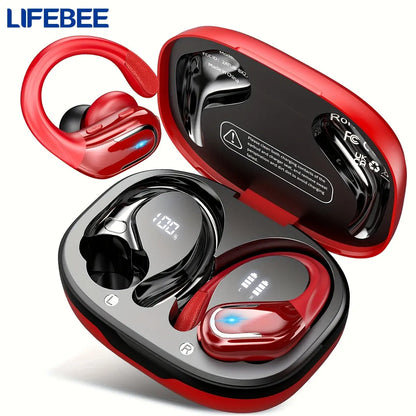 LIFEBEE New Wireless Earbuds for Running Sports, Wireless Earphones with Earhooks Pure Bass Sound, Over Ear Headphones with Dual-LED Display, Noise Cancelling Headset Earphones Built-in Microphone