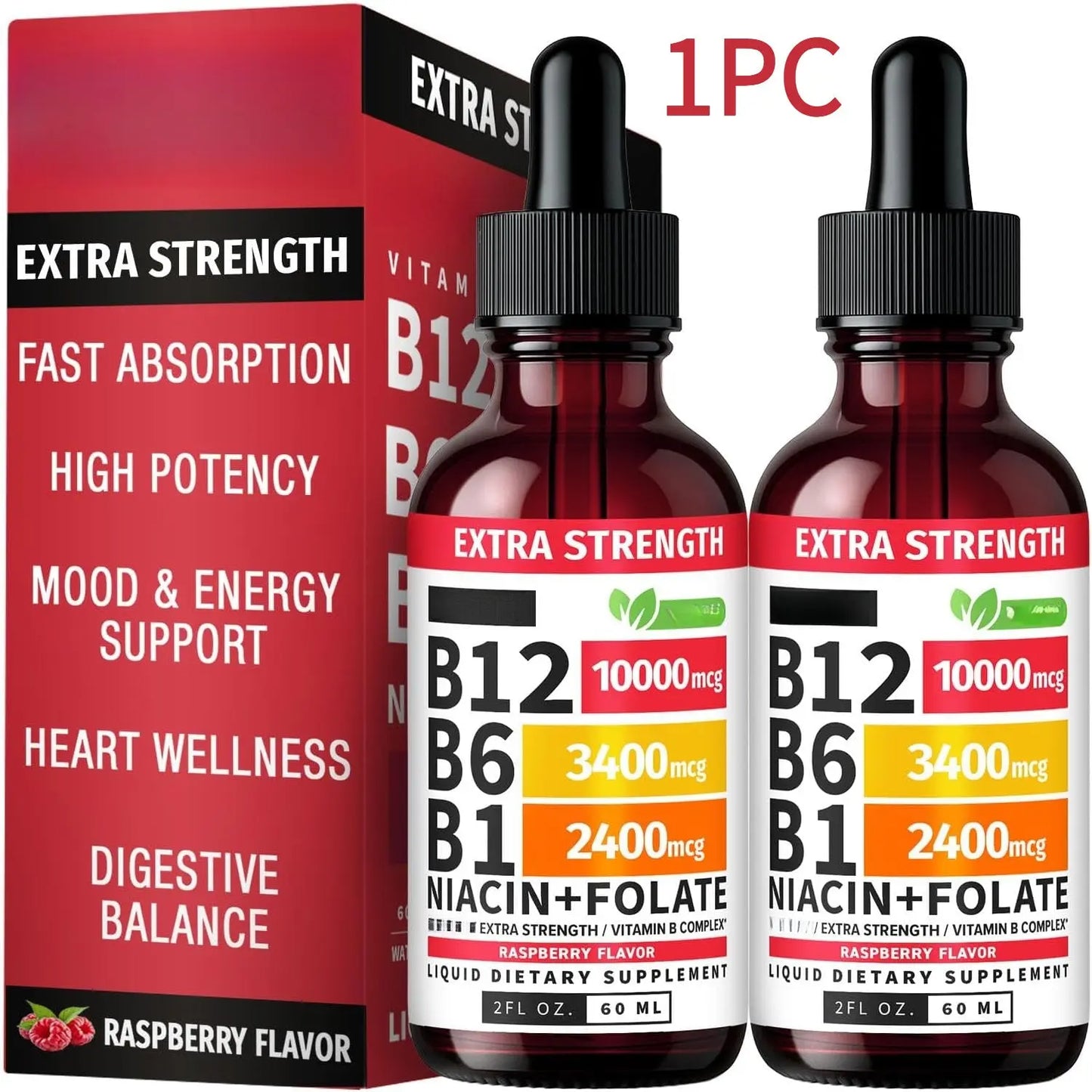 Vitamin B12 and B6 Liquid Drops B12 Sublingual Vitamin B Complex B 12 Vitamin 5000mcg B12 Methylcobalamin for Brain and Heart Support with 27 200 mcg Raspberry 80 Servings Brain Health Heart Health Support Easy Absorption Shoporiz