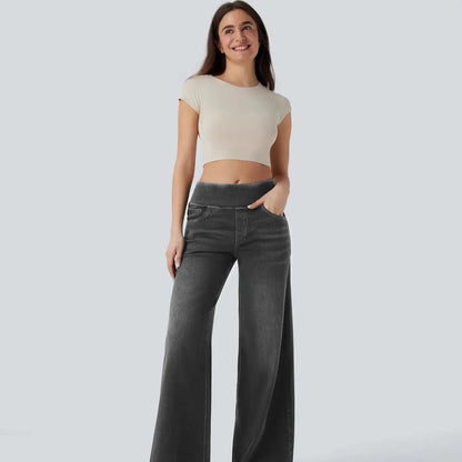 High-waisted Loose-fit Stretchy Wide-leg Jeans For Women Shoporiz