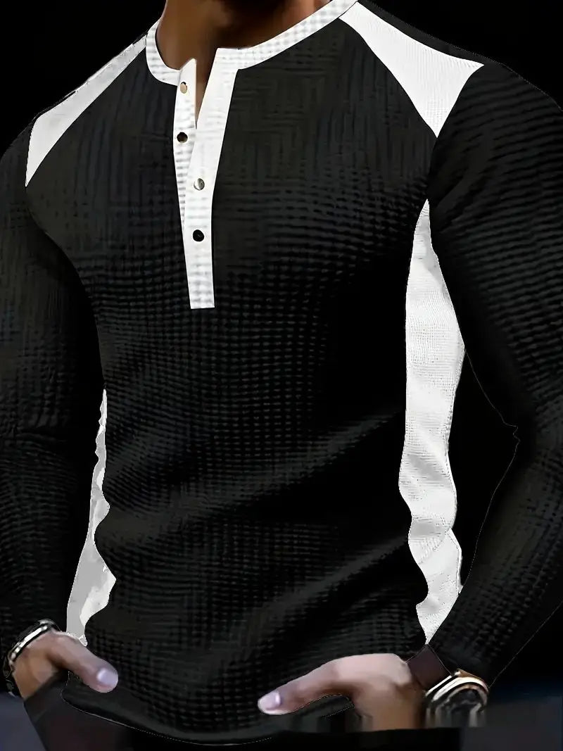 Mens Long-sleeve Sweatshirt With Patchwork Jacquard Design Loose Fit Shoporiz