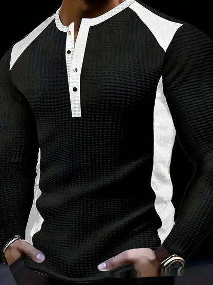 Mens Long-sleeve Sweatshirt With Patchwork Jacquard Design Loose Fit Shoporiz