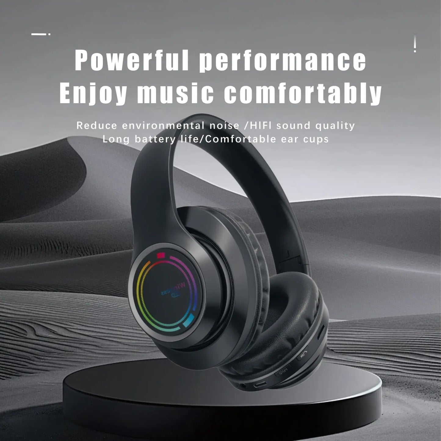 Glowing Wireless Headphones with Multi-Color LED Lights Comfortable And Foldable Design Suitable for Tablets Pcs Tvs And Phones