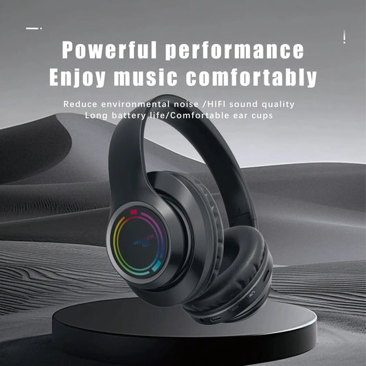 Glowing Wireless Headphones with Multi-Color LED Lights Comfortable And Foldable Design Suitable for Tablets Pcs Tvs And Phones