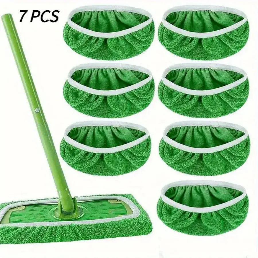 7 Piece Green Mop Cloth, Suitable for Sweeping Mop - Dry Sweeping Cloth and Wet Mopping, Household Cleaning - Washable