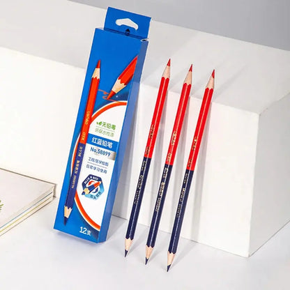 12pcs Double Head Wooden Colored Pencils HB Soft Lead Red&Blue for Hand Builders Joiners Marking Tool