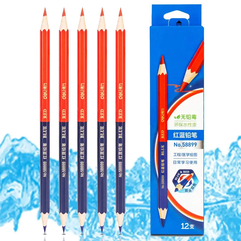 12pcs Double Head Wooden Colored Pencils HB Soft Lead Red&Blue for Hand Builders Joiners Marking Tool