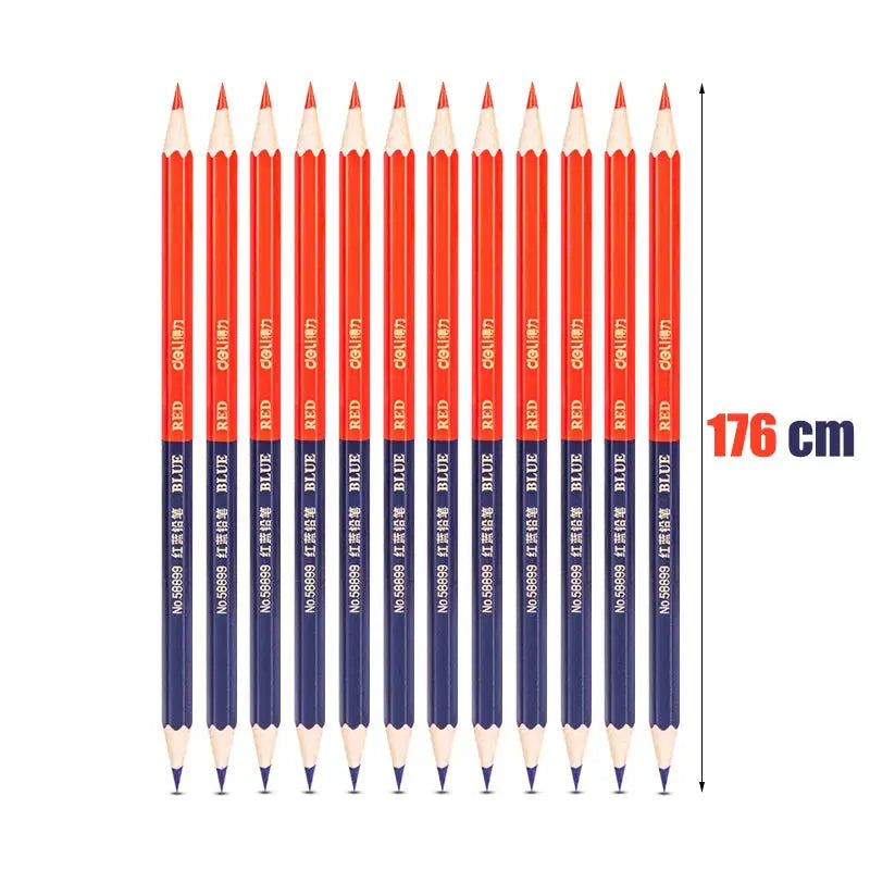 12pcs Double Head Wooden Colored Pencils HB Soft Lead Red&Blue for Hand Builders Joiners Marking Tool