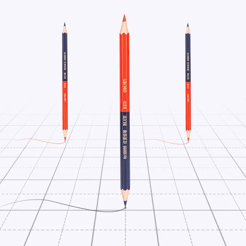 12pcs Double Head Wooden Colored Pencils HB Soft Lead Red&Blue for Hand Builders Joiners Marking Tool